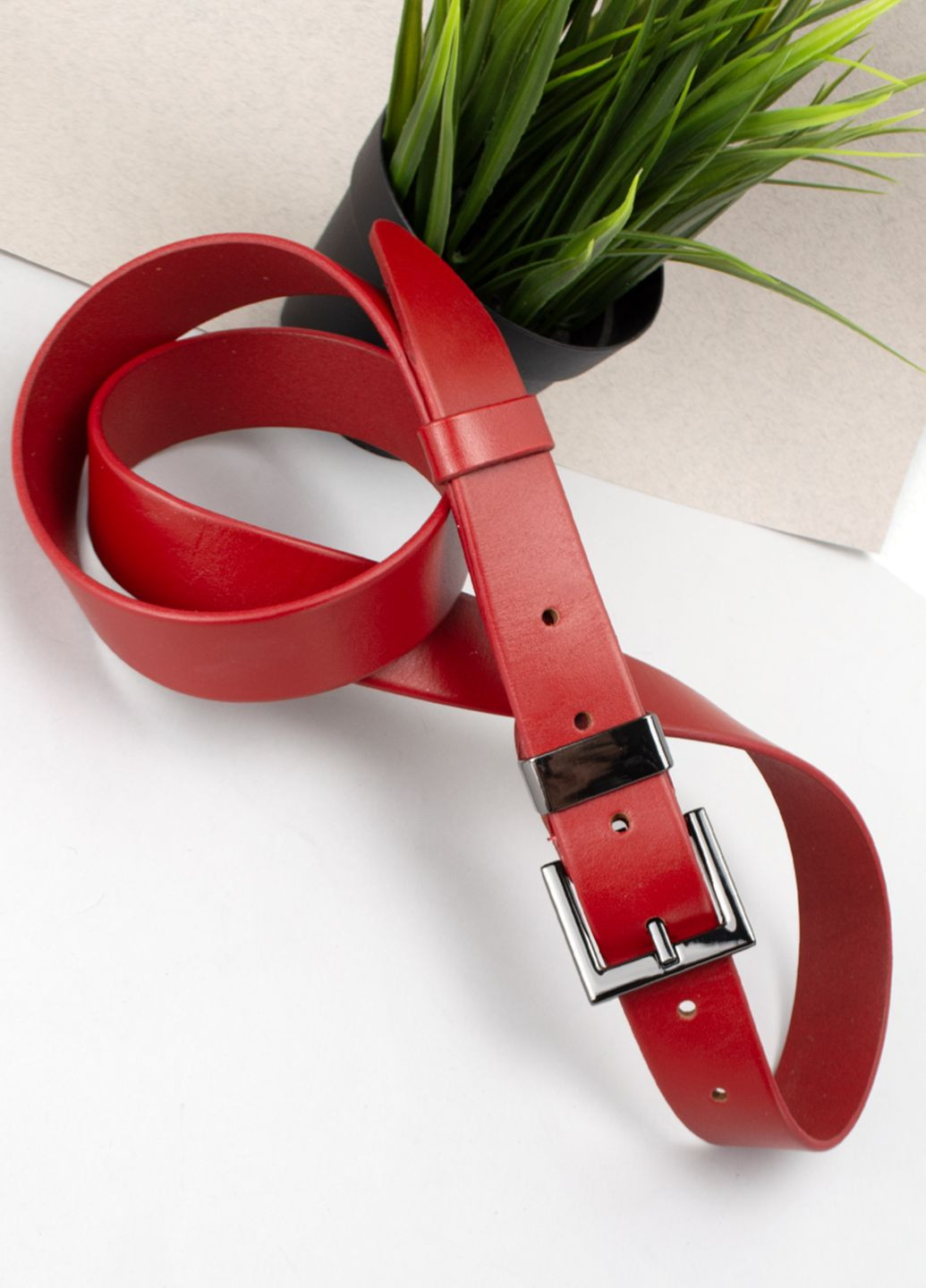 Ремінь жіночий шкіряний -3023 під джинси червоний (115 см) JK (294944140)