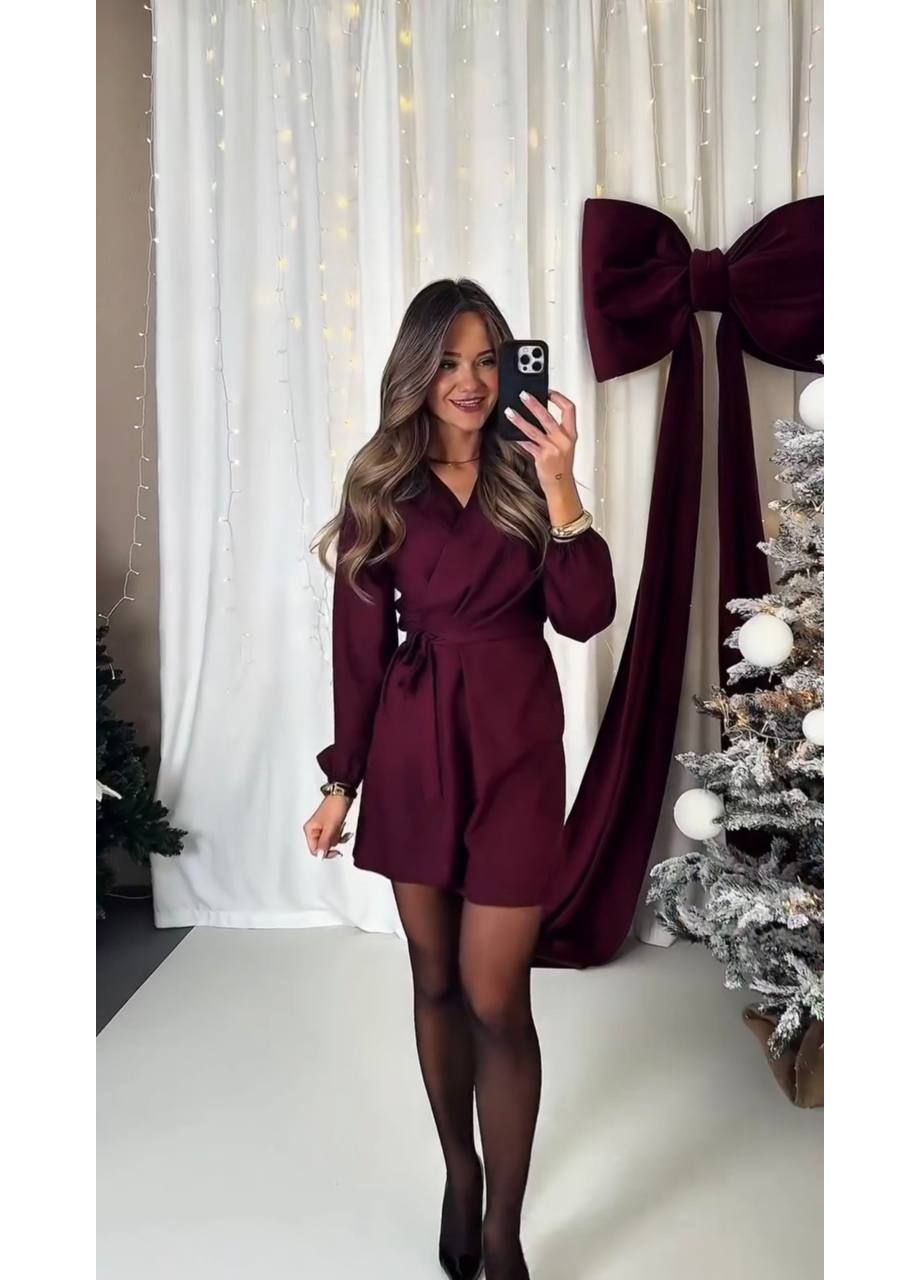 Бордова святковий жіноча елегантна сукня на запах на запах No Brand