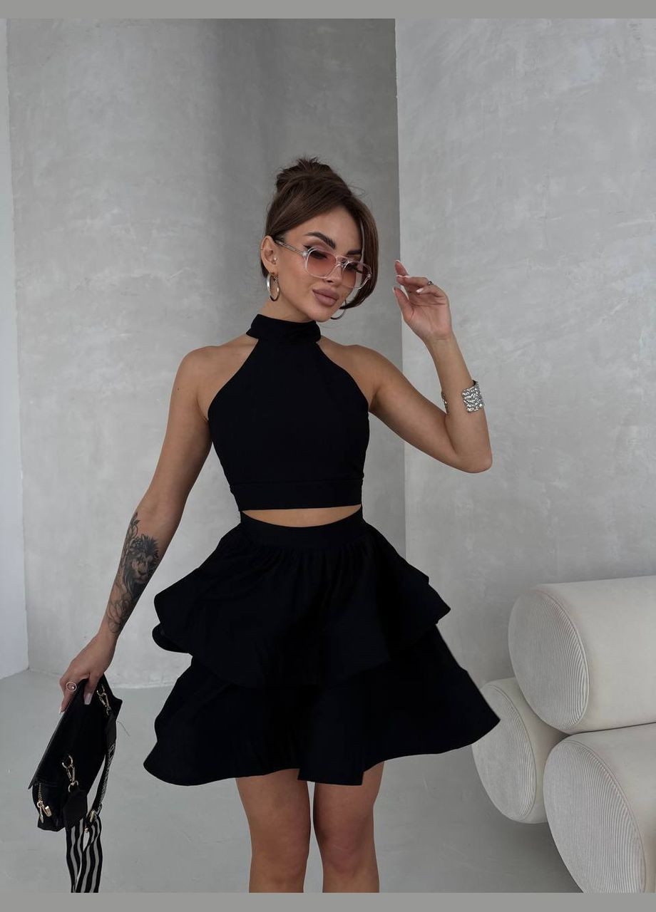Летний костюм с кроп-топом и пышной юбкой No Brand Р1558-361 (341280075)