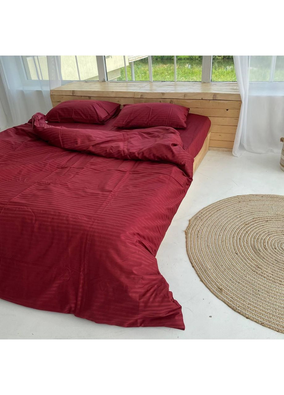 Постільна білизна з резинкою Бордо страйп сатин PREMIUM Сімейний розмір, наволочки 50/70 No Brand (363191035)