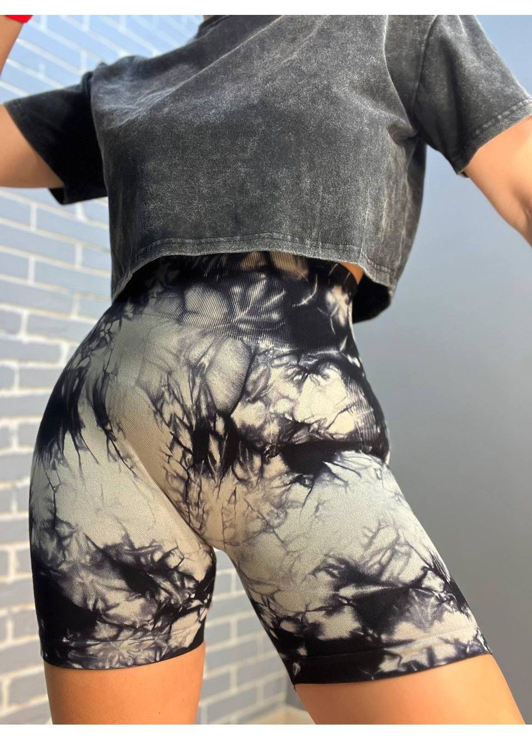 Серые лосины женские a-n 813 короткие шорты велосипедки вареные мраморные пуш-ап No Brand