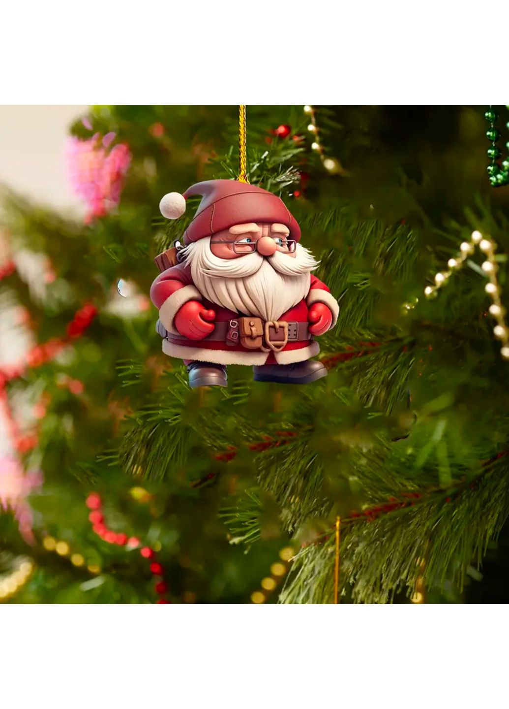 Акриловый Санта Клаус (Дед Мороз) елочная игрушка или подвеска в машину, подвеска на ключи No Brand (314813459)