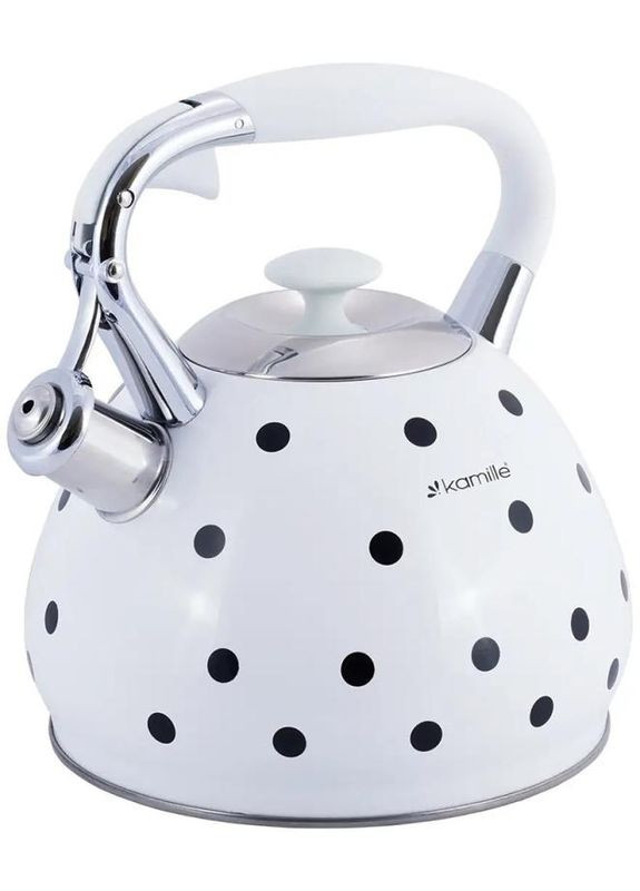 Чайник індукційний White 3л зі свистком (білий у чорний горох) Kamille (372175230)