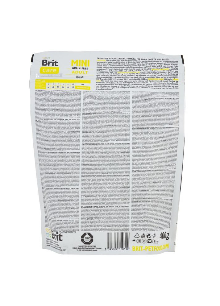Сухой корм Care GF Mini для взрослых собак миниатюрных пород, с ягненком, 400 г Brit (362702150)
