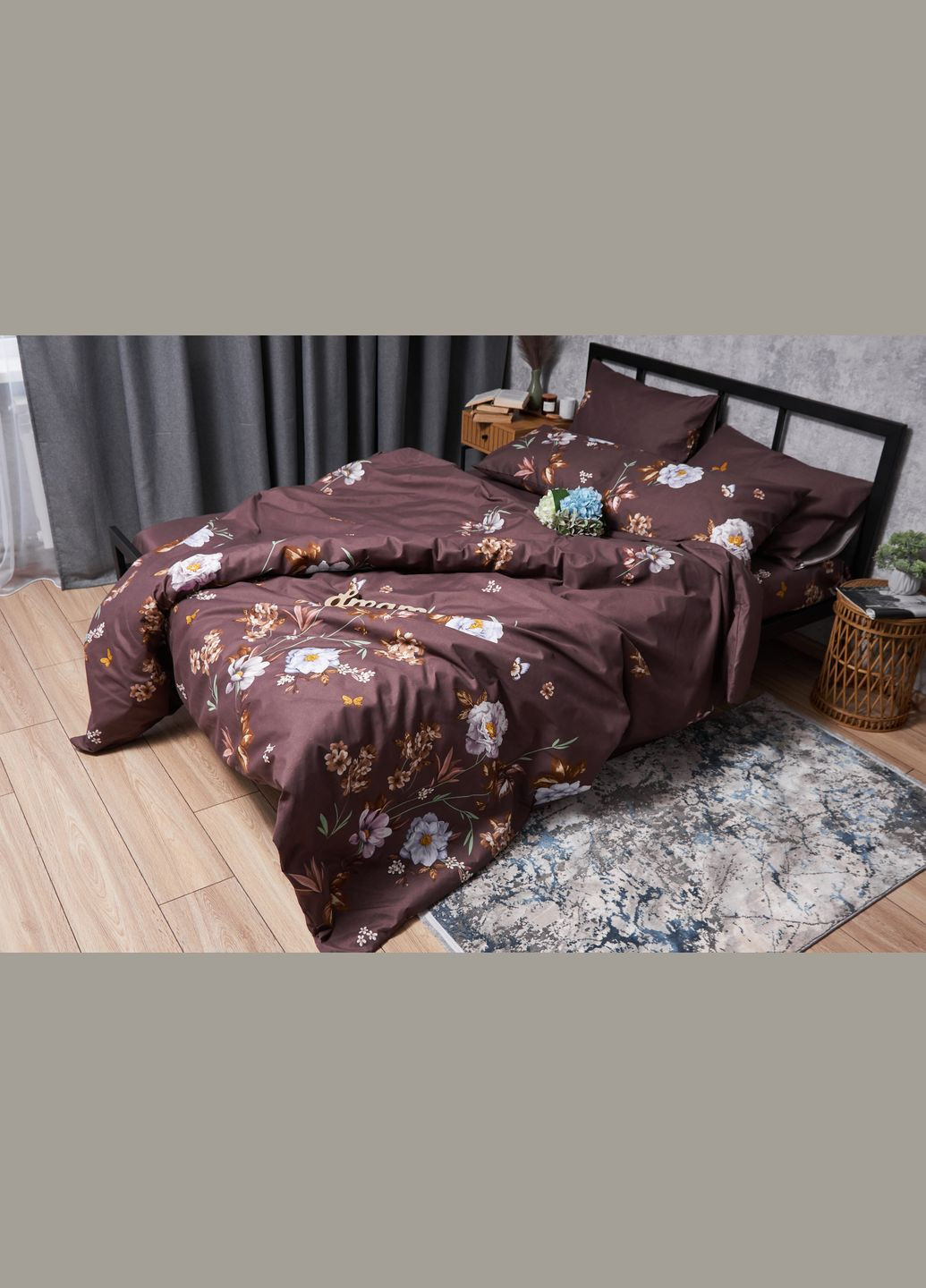 Комплект постельного белья Микросатин Premium «» семейный 143х210х2 наволочки 2х50х70 (MS-820005031) Moon&Star Floral Mocha (293147800)