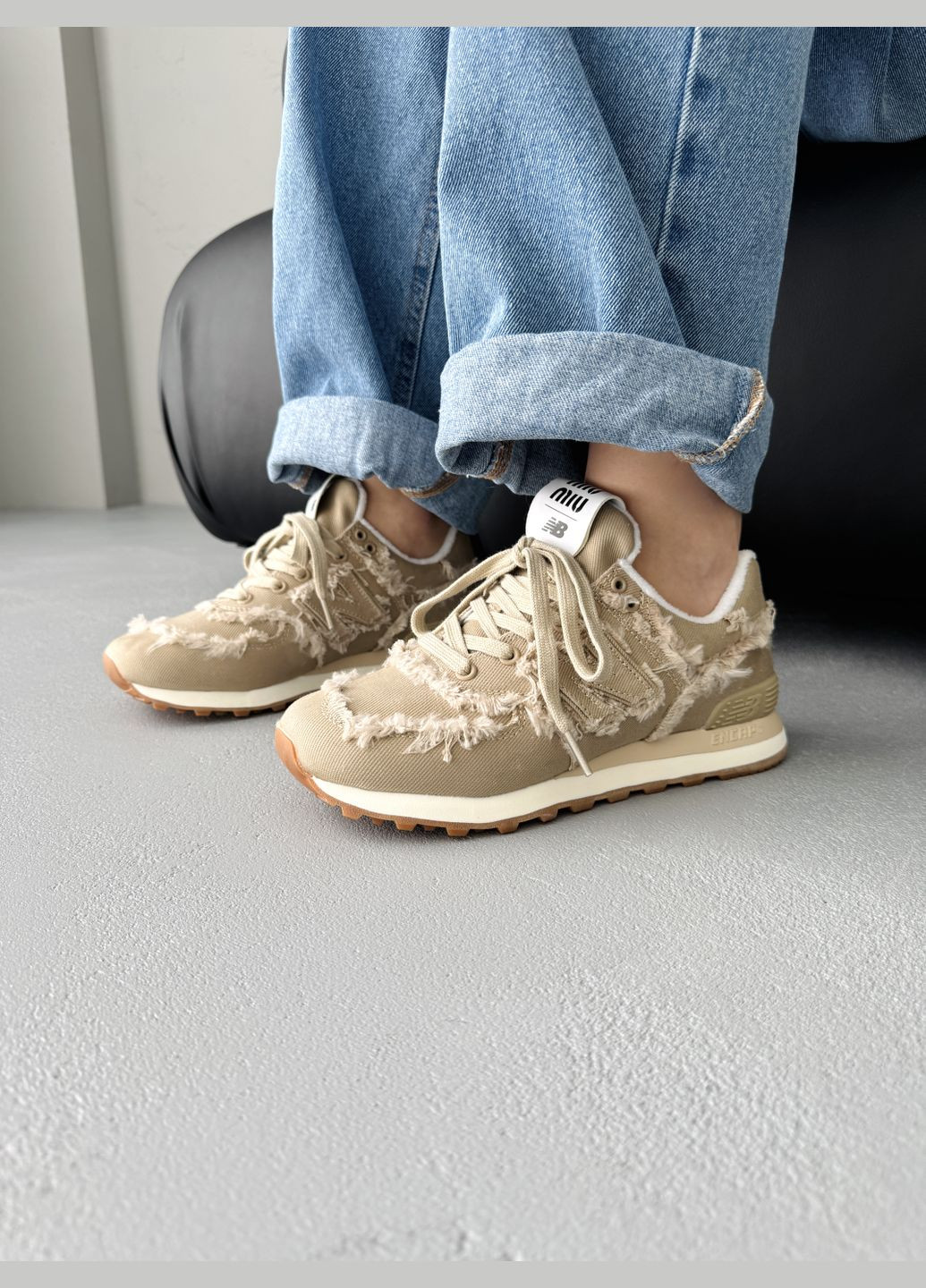 Кроссовки женские New Balance 574 x Miu Miu Beige | Нью Беланс 574 бежевые No Brand бежевые демисезоны (341485846)