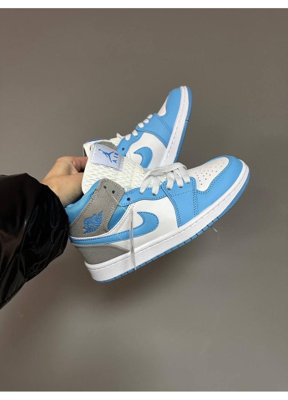 Серые демисезонные кроссовки мужские nike air jordan 1 mid blue grey premium найк аир джордан серые No Brand