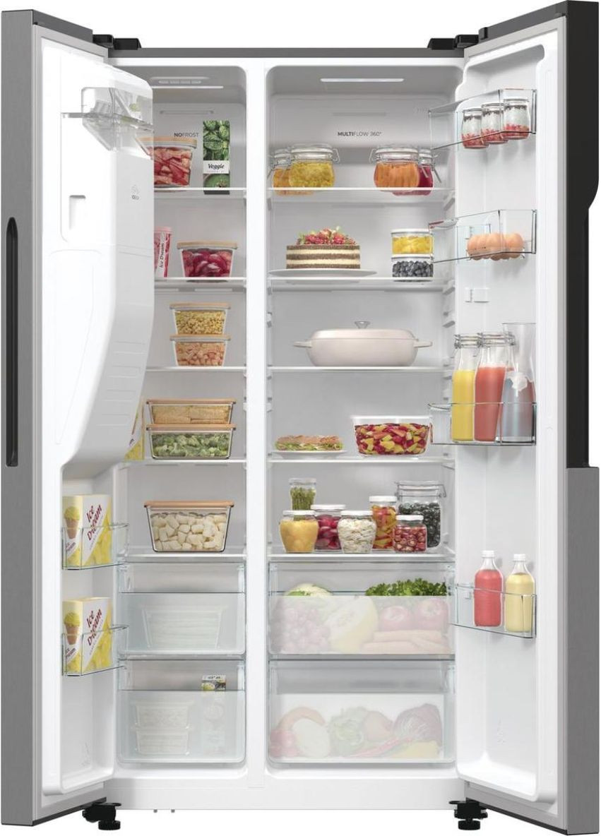 Холодильник SBS, 179х70х92см, 2 двери, 376(190)л, А++, NF+, Инв., зона св-ти, диспенсер, генератор льда, Снаруж. Диспл, нерж Gorenje