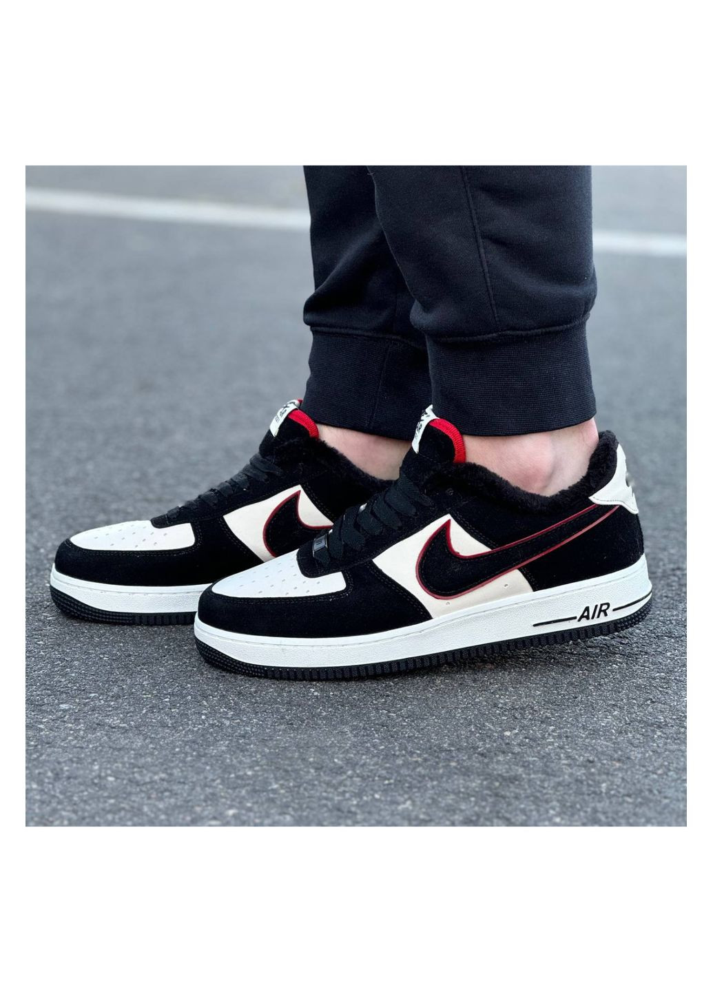 Черно-белые зимние стильные кроссовки с мехом No Brand