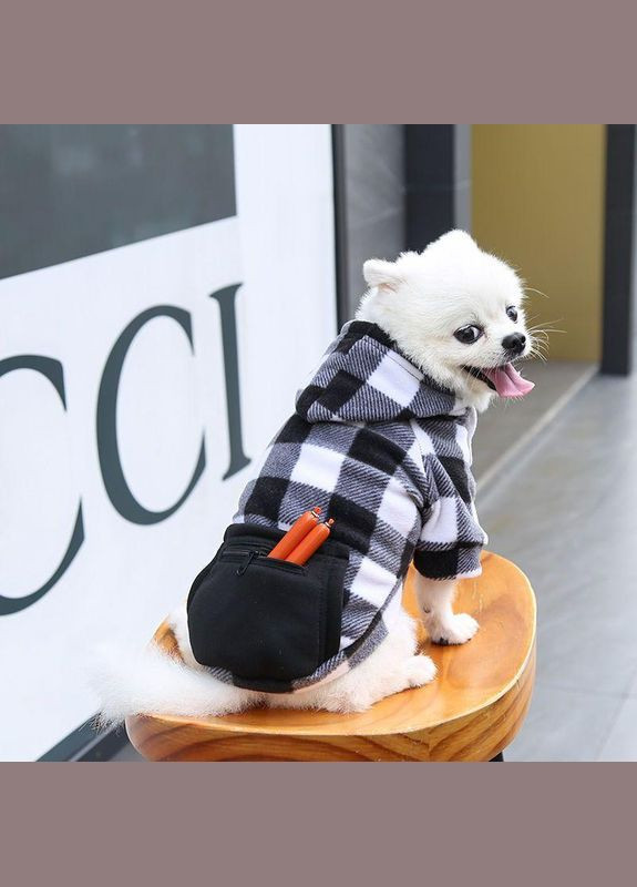 Худи для котов и кошек с карманом Pet Style "Сосиска" Чернобелая клетка XS No Brand - (323237310)