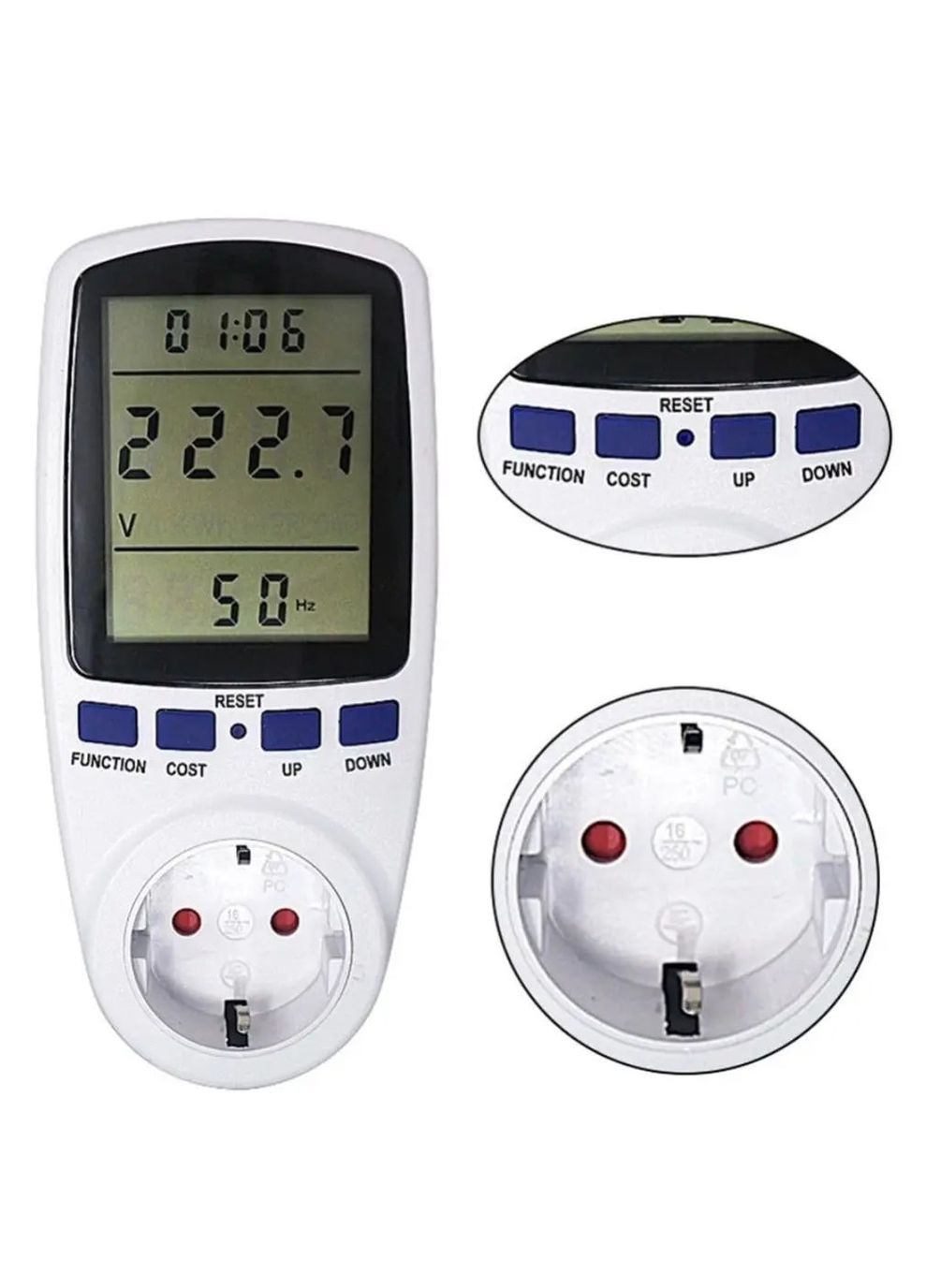 Энергометр, ваттметр, вольтметр, амперметр, измеритель мощности, CAT-II с функцией настройки стоимости и время, белый China (325877816)
