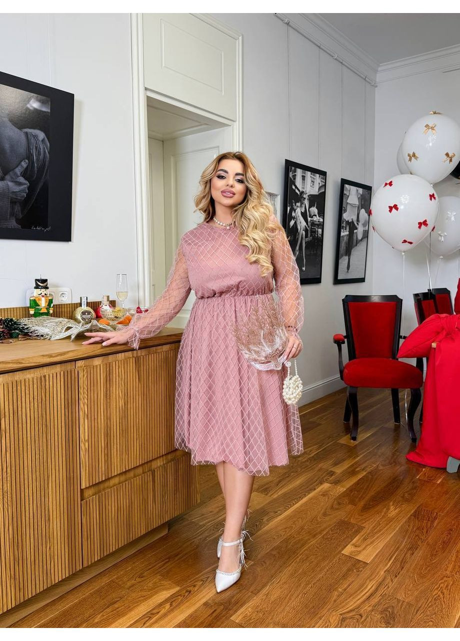 Пудровое платье 2091 сетка с серебром на подкладке,праздничная,новогодняя,легкая Україна