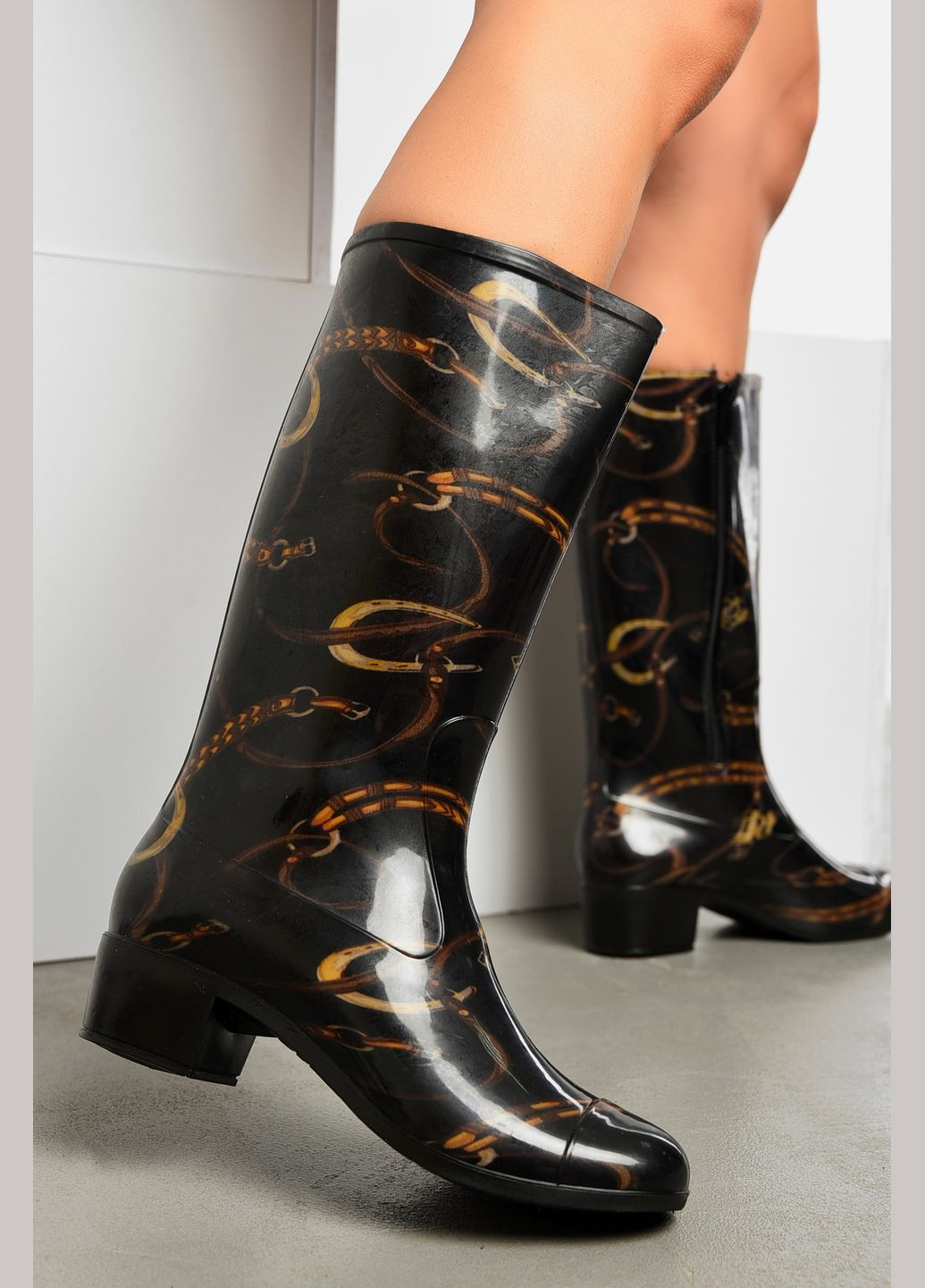 Черные сапоги резиновые высокие женские черные Let's Shop