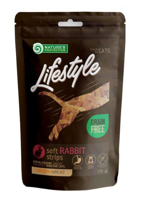 Ласощі для котів, м'які смужки із кролика, Lifestyle Snack для котів Soft Rabbit Strips 75г Nature's Protection (361869917)