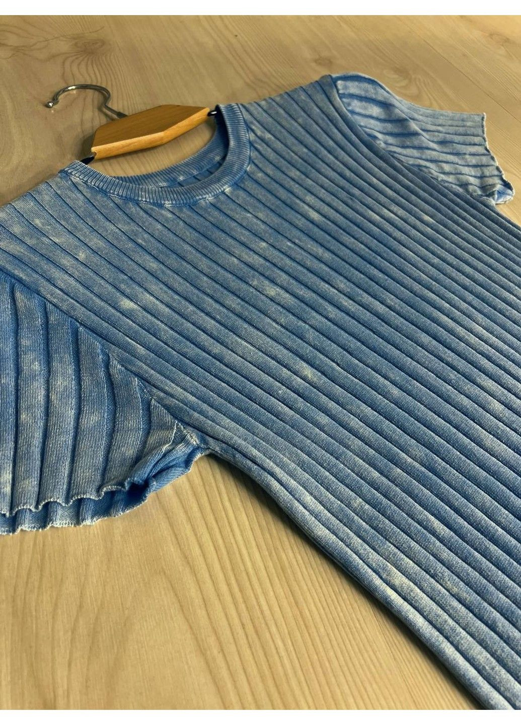 Голубое платье женское 3042 длинное трапеция трикотажное в рубчик Fashion