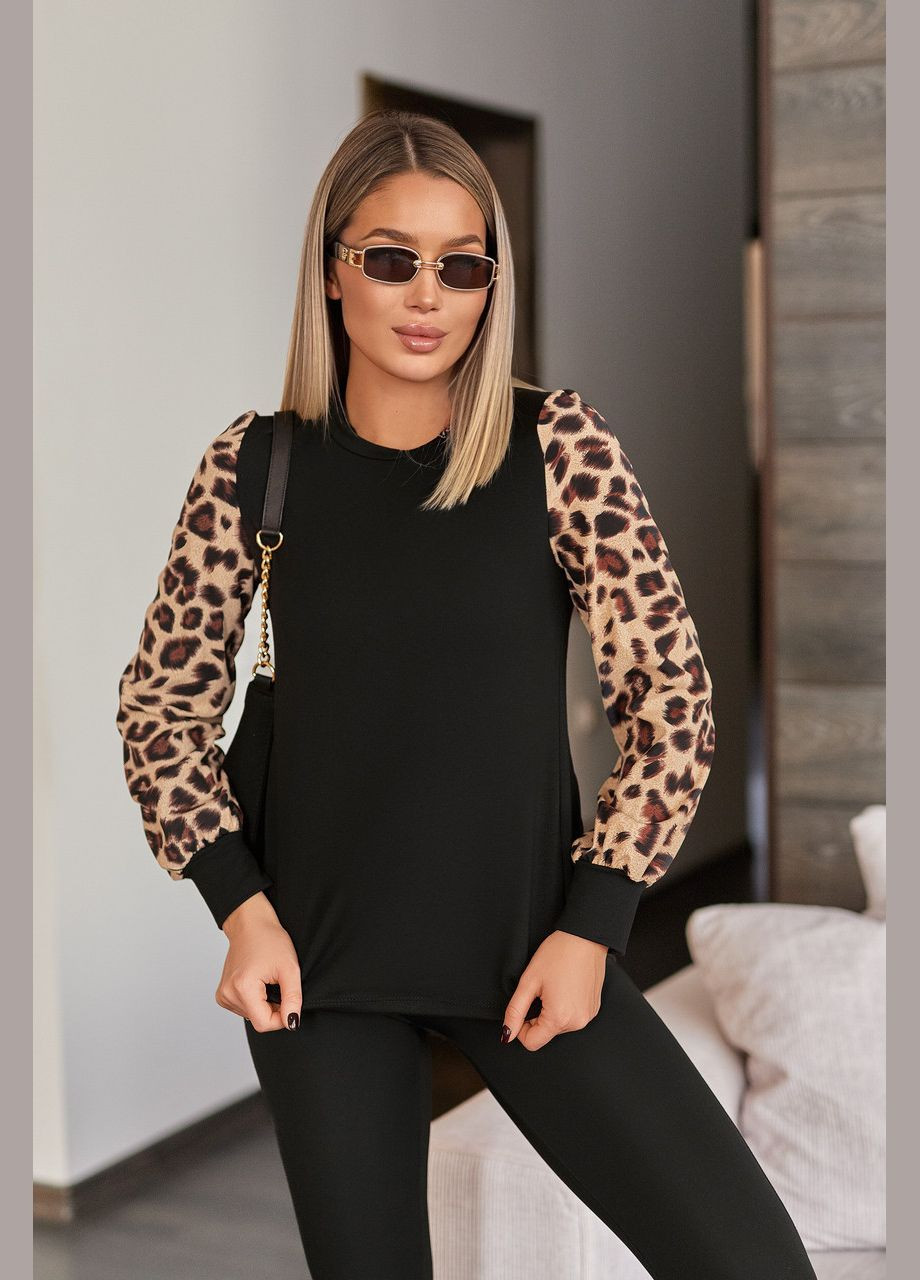 Стильная женская кофточка с леопардовыми рукавами Fashion Girl (321497372)