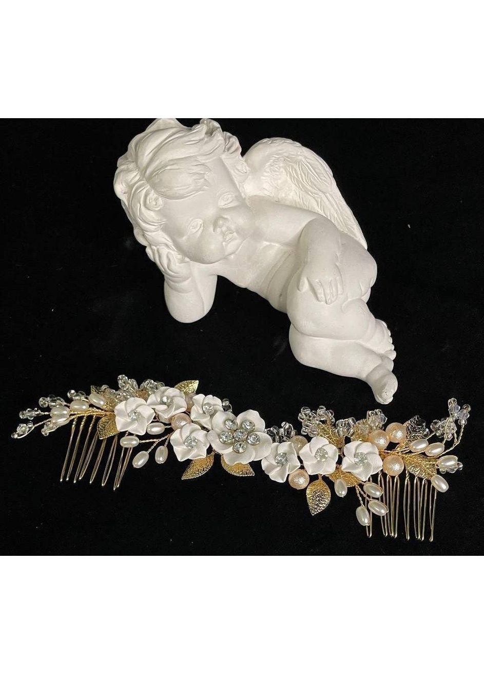 Гребінь для волосся з квітами та перлами Елегантний гребінь ручної роботи Гребінь з квітами No Brand (369162727)