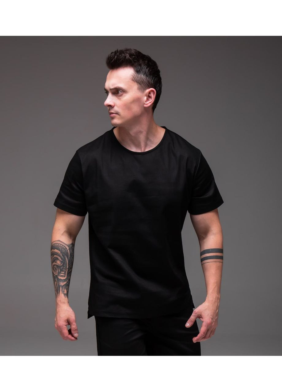 Чорна базова лляна футболка з коротким рукавом Vakko