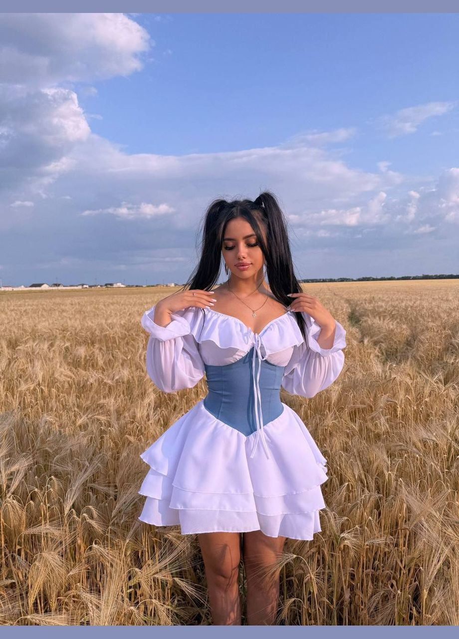 Белое нежное женское платье с корсетом No Brand