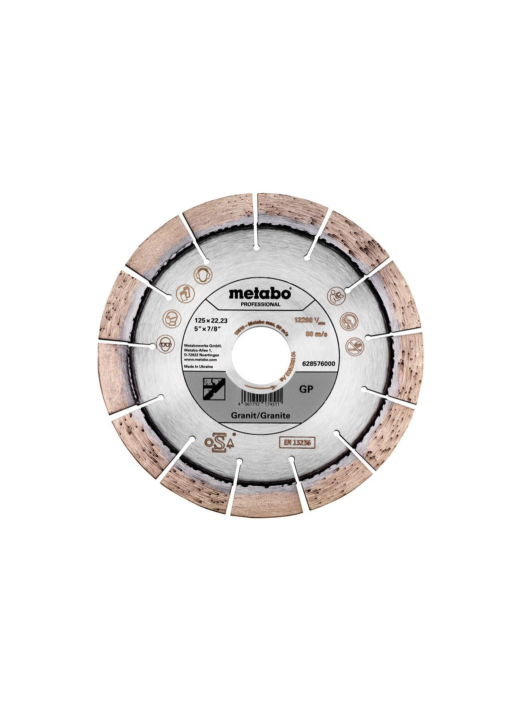 Алмазный отрезной диск по граниту GP Granite Professional 125x22,23 мм (Картон) 628576000 (8332) Metabo (295030325)