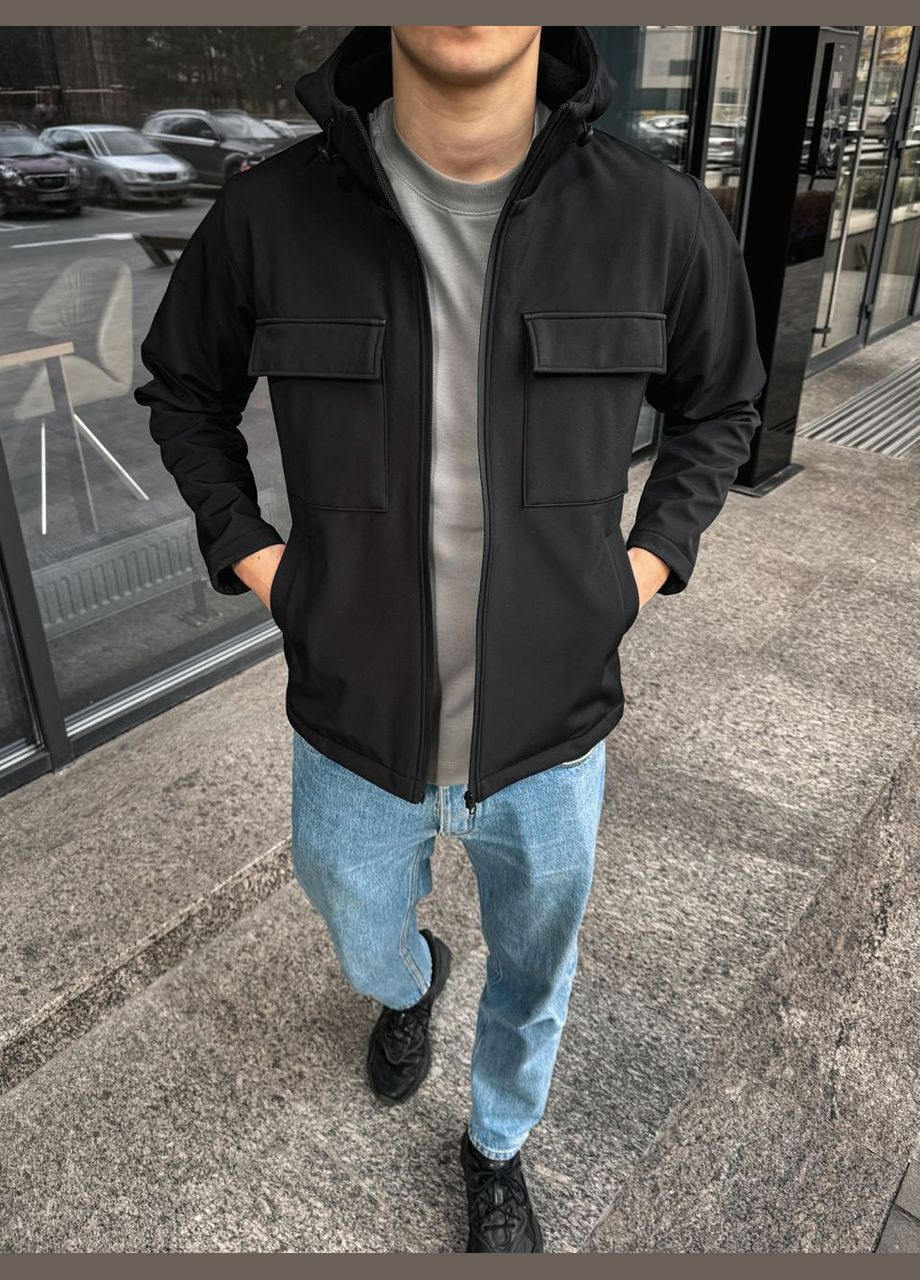 Черная демисезонная базовая куртка с софтшел Vakko