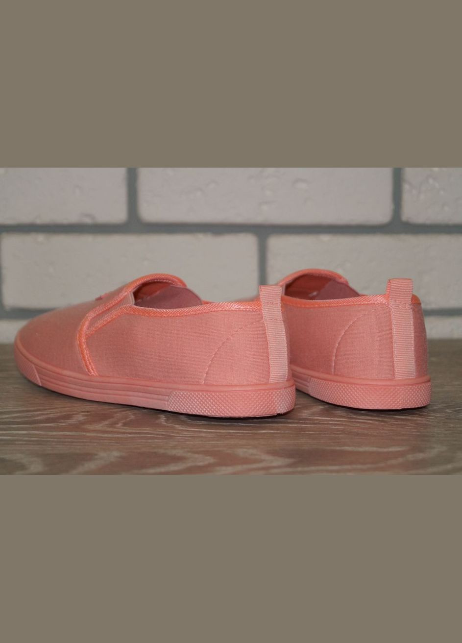 Персиковые слипоны текстильные для девочки персиковые Blue Rama с аппликацией, с логотипом