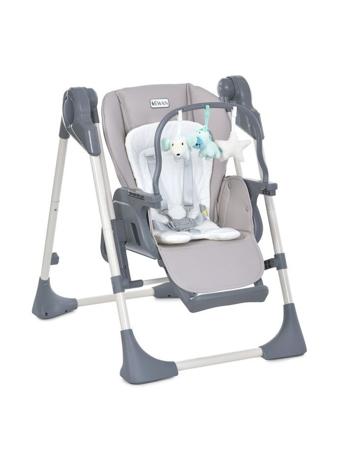 Стільчик-гойдалка для годування SWAN сірий для дітей від 6 місяців з музикою та Bluetooth управлінням El Camino (368758070)