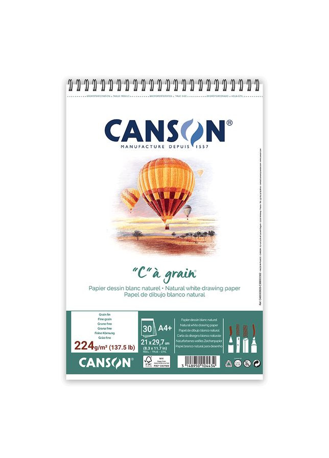 Альбом для эскизов и рисунка на спирали CÀGRAIN А4 (21х29,7см) 224г/м2 30л бумага Canson (362585889)