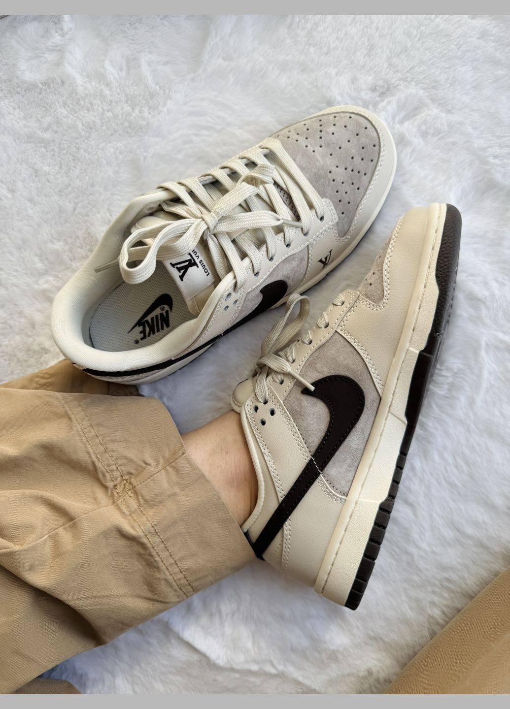 Кроссовки женские и мужские Nike SB Dunk Low x Louis Vuitton grey | Найк сб Данк низкие серые No Brand серые демисезоны (340402012)