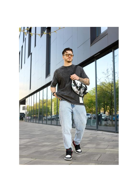 Велика чоловіча поясна сумка бананка DynamicDart тканева принт "Leaves" Sambag (330224199)