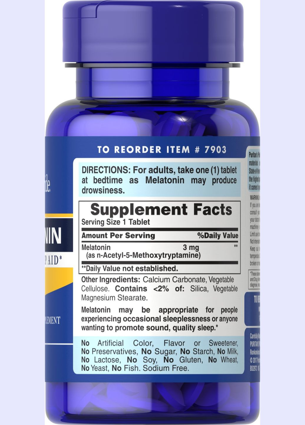 Мелатонін Puritan's Pride Melatonin 3 mg, 120 таблеток Puritans Pride (316713690)