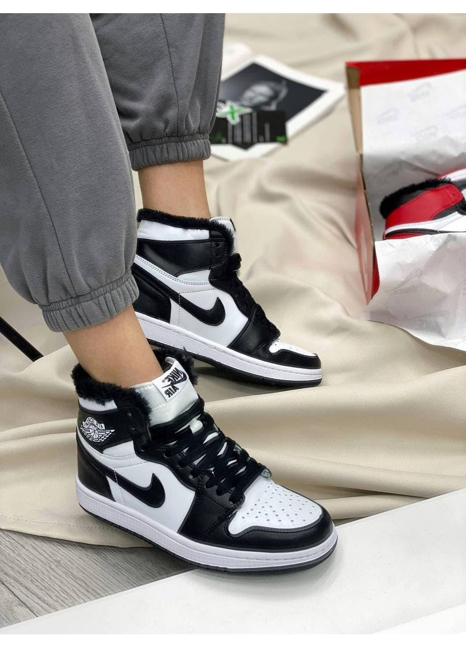 Черные зимние кроссовки мужские nike air jordan retro 1 high black white 3 найк аир джордан No Brand