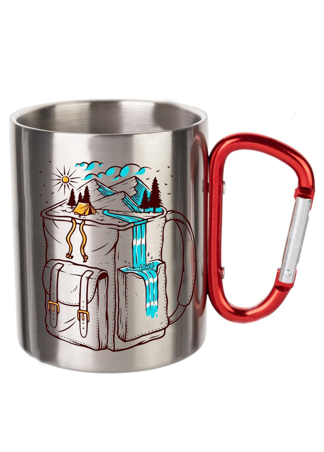 Кружка металлическая с карабином (red) туристическая 300 мл #0002 silver No Brand (316121218)