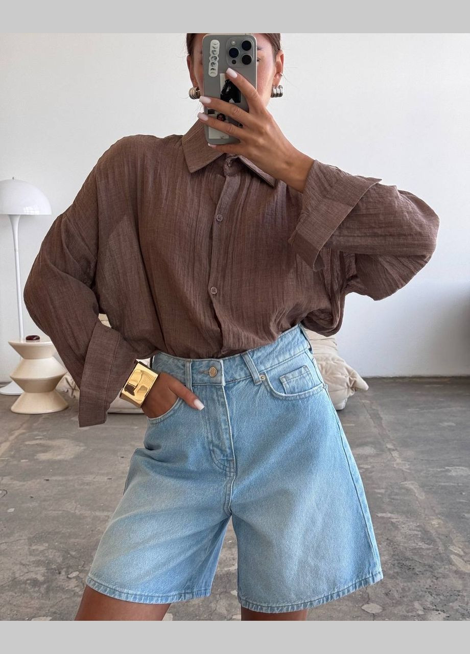 Светло-коричневая кэжуал рубашка однотонная Adelante с длинным рукавом