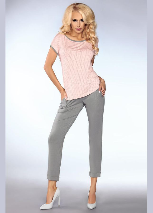 Рожева всесезон піжама з віскози зі штанами футболка + штани Livia Corsetti Model 101 rose