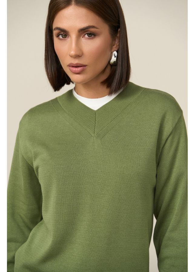 Оливковый пуловер 2886 шоколадный Triko Bakh