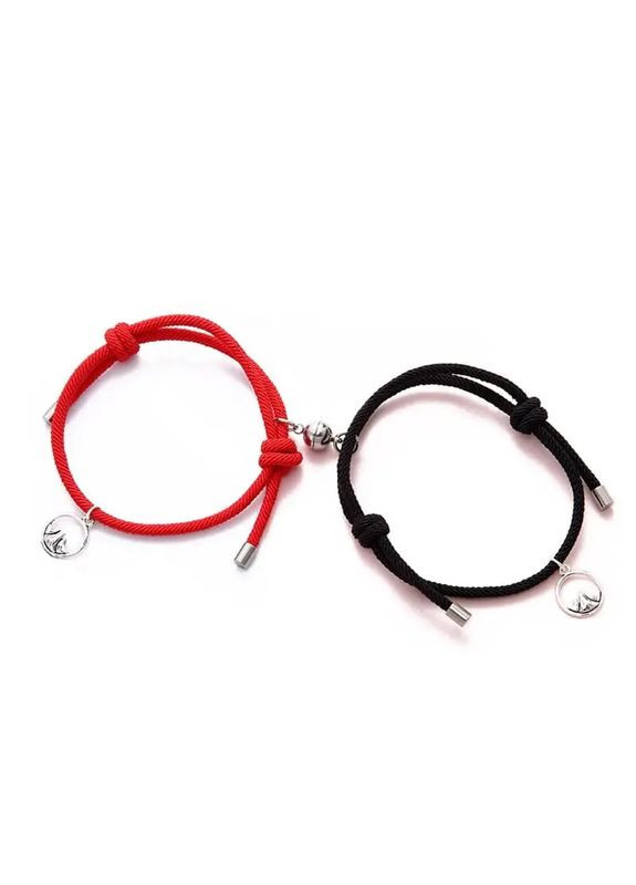 Парные браслеты неразлучники на магните для двух влюбленных черный и красный I love you No Brand (340275898)