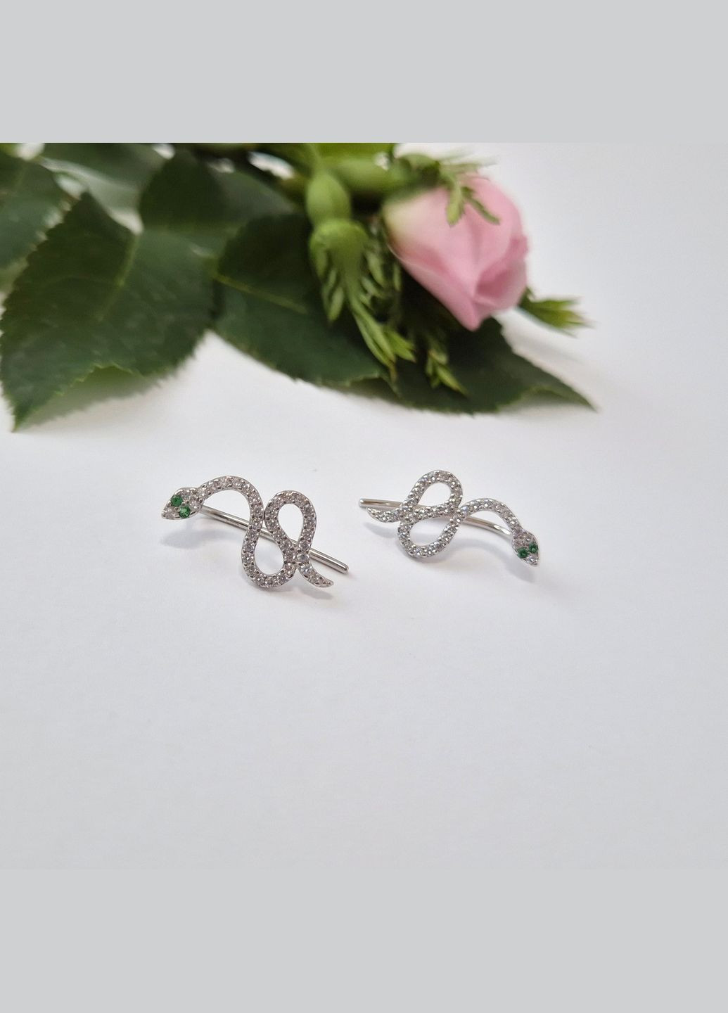 Срібні сережки кафи Змія з Білими каменями срібло 925 проби Родоване лк0429р 1.39г No Brand (337525527)