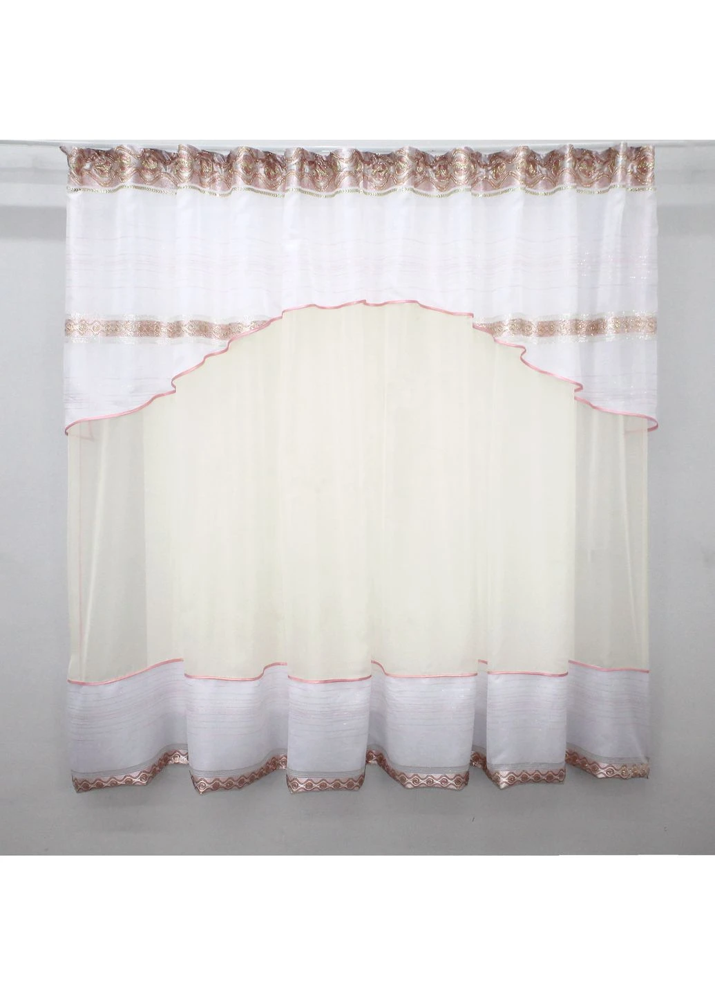 Кухонна фіранка № 00к молочний з рожевим 280х170 см (59-787) VR-Textil (299633953)