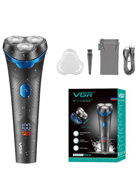 Электрическая аккумуляторная бритва V-314 с плавающими головками роторная IPX6 с дисплеем VGR (364275920)