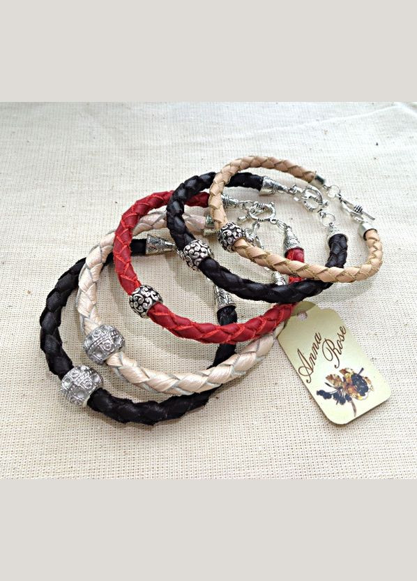 Шкіряний чоловічий тонкий сірий плетений браслет ручної роботи "Мішель" No Brand (358224545)