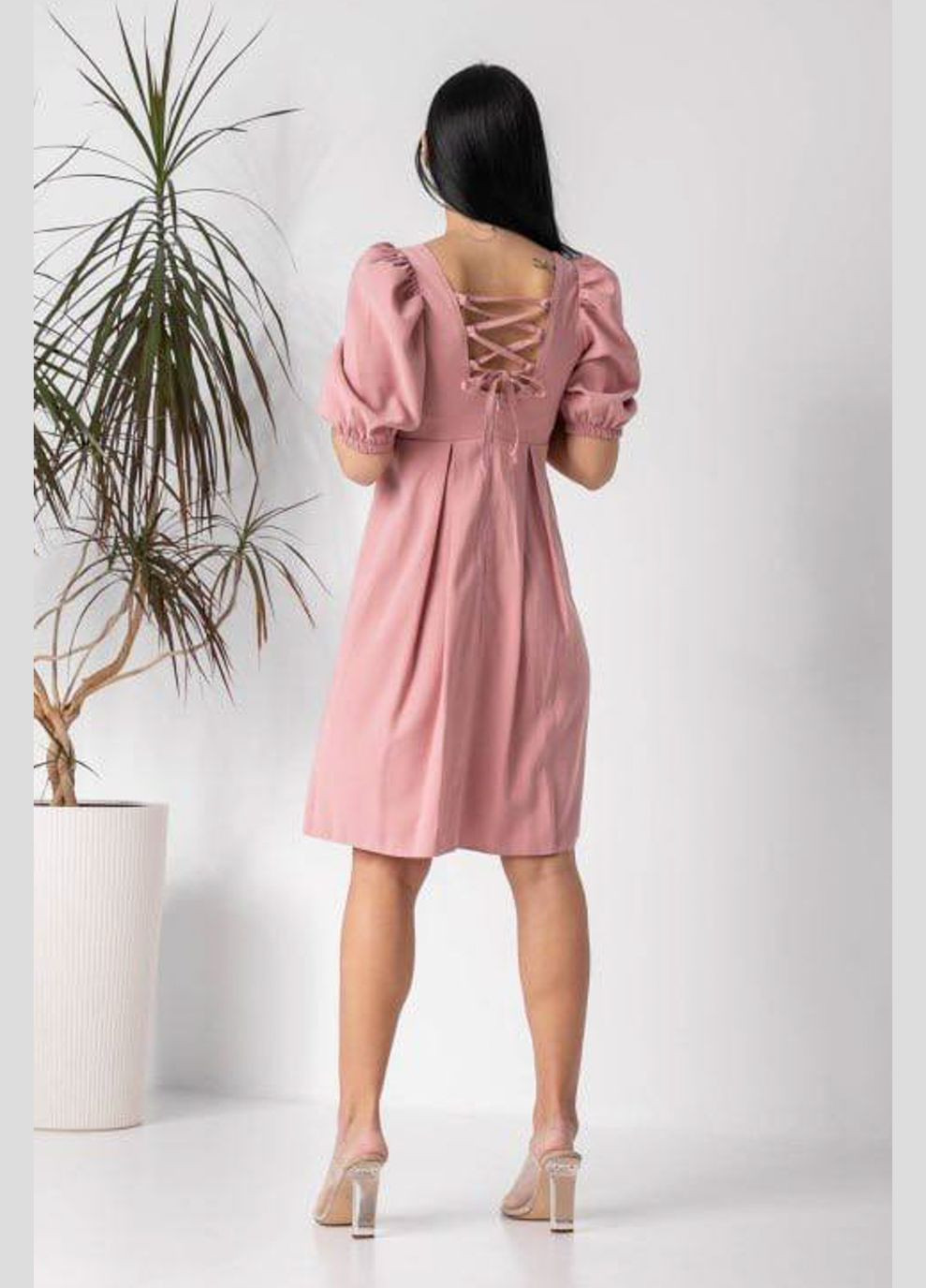 Светло-розовое повседневный платье с завязками на спине CHICLY однотонное