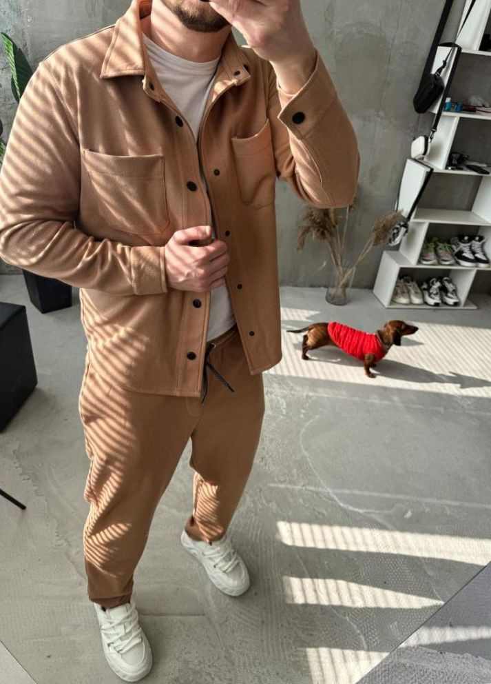 Пісочний демісезонний костюм чоловічий структурний котон весна осінь No Brand