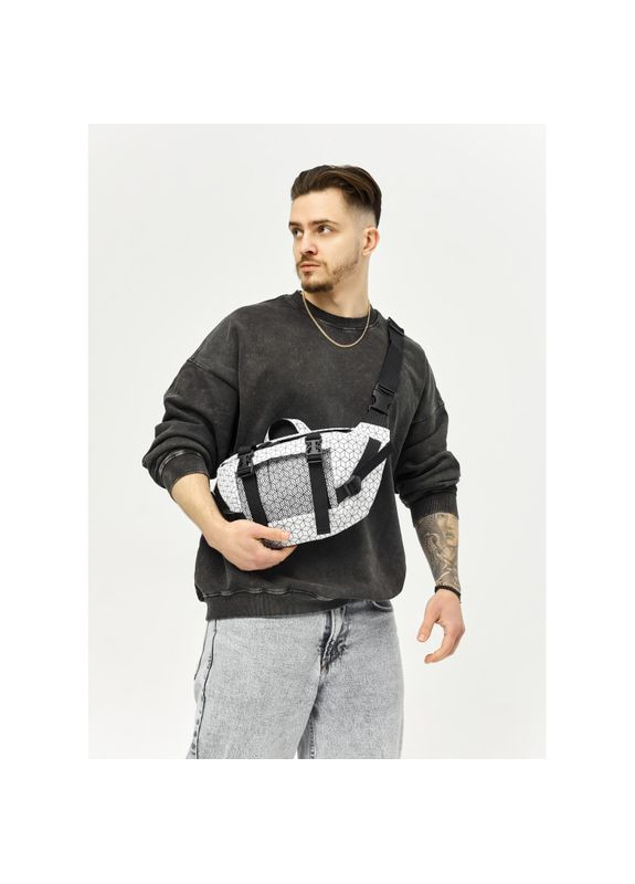 Большая мужская поясная сумка бананка DynamicDart тканевая принт "Square" Sambag (329692791)