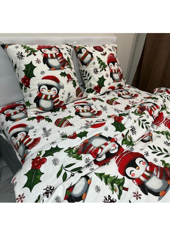 Зимнее постельное белье фланель (байка) полутораспальный размер белого цвета – мягкость, тепло и новогоднее настроение! No Brand (370278948)