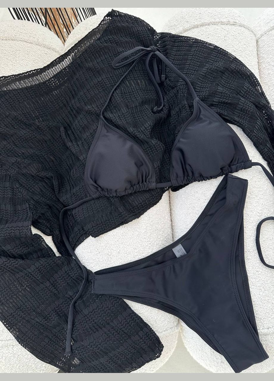 Чорний літній купальник жіночий роздільний + туніка роздільний No Brand