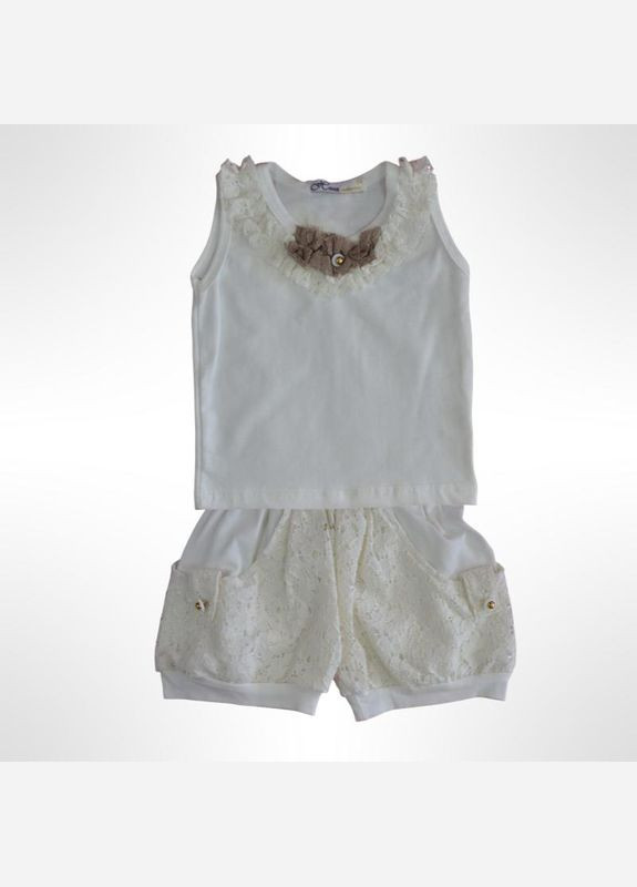 Бежевый летний комплект для девочки "" (майка+шорты) 68, 80 см бежевый (0801) Няня