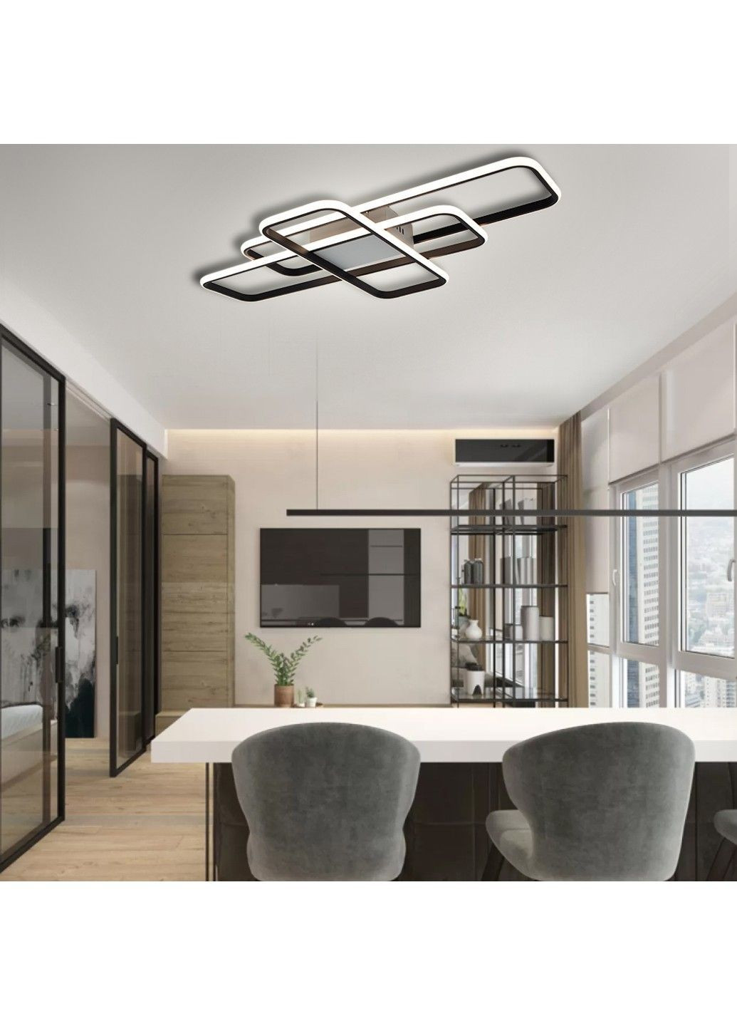 Смарт люстра керована світлодіодна SVEN 3SQ 105 Вт 908x508x80 мм Чорно-біла ESLLSE (365446788)