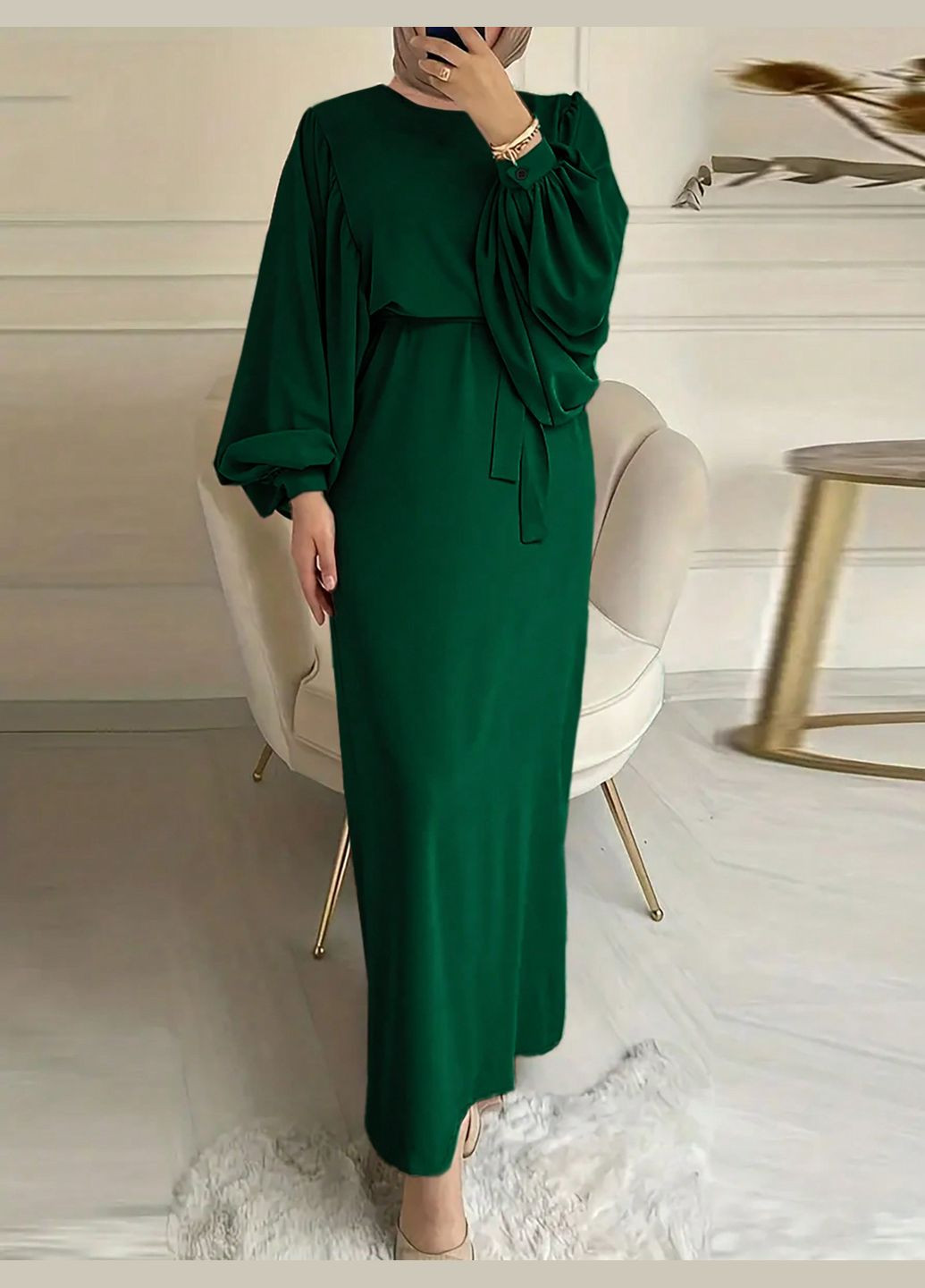 Изумрудное вечернее платье SHEIN однотонное