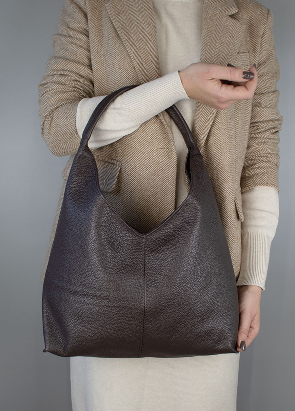 Сумка женская шопер кожаная 03695 с одной ручкой шоколадная Virginia Conti (305741684)